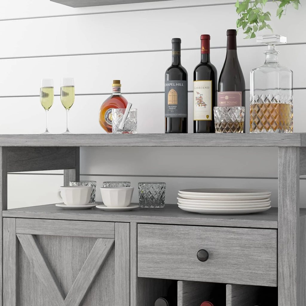 Gray Coffee Bar Cabinet with Storage J884
