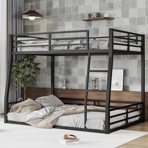 Heavy Duty Black Twin XL Over Twin XL Bunk Bed Frame with Ladder I4411