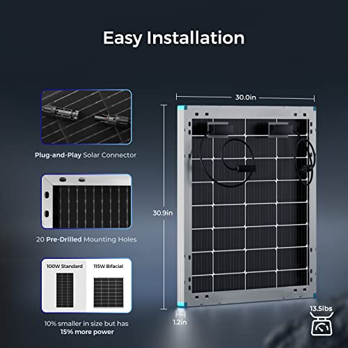115 Watt 12 Volt Monocrystalline Rigid Solar Panel P360606
