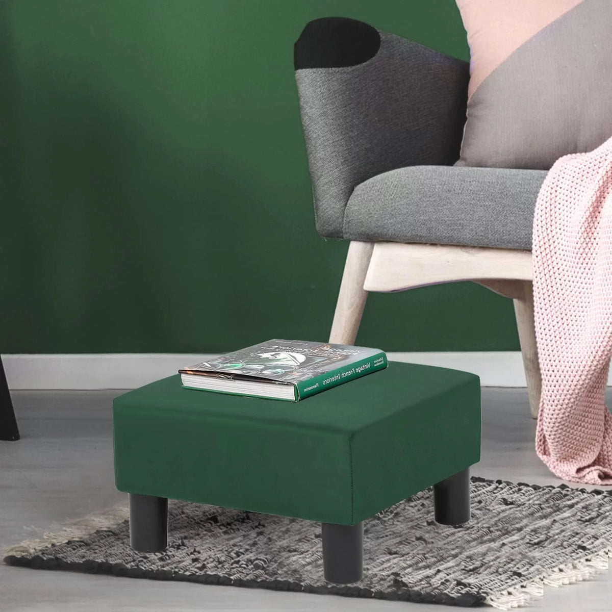 Small Modern Velvet Footstool Ottoman A357
