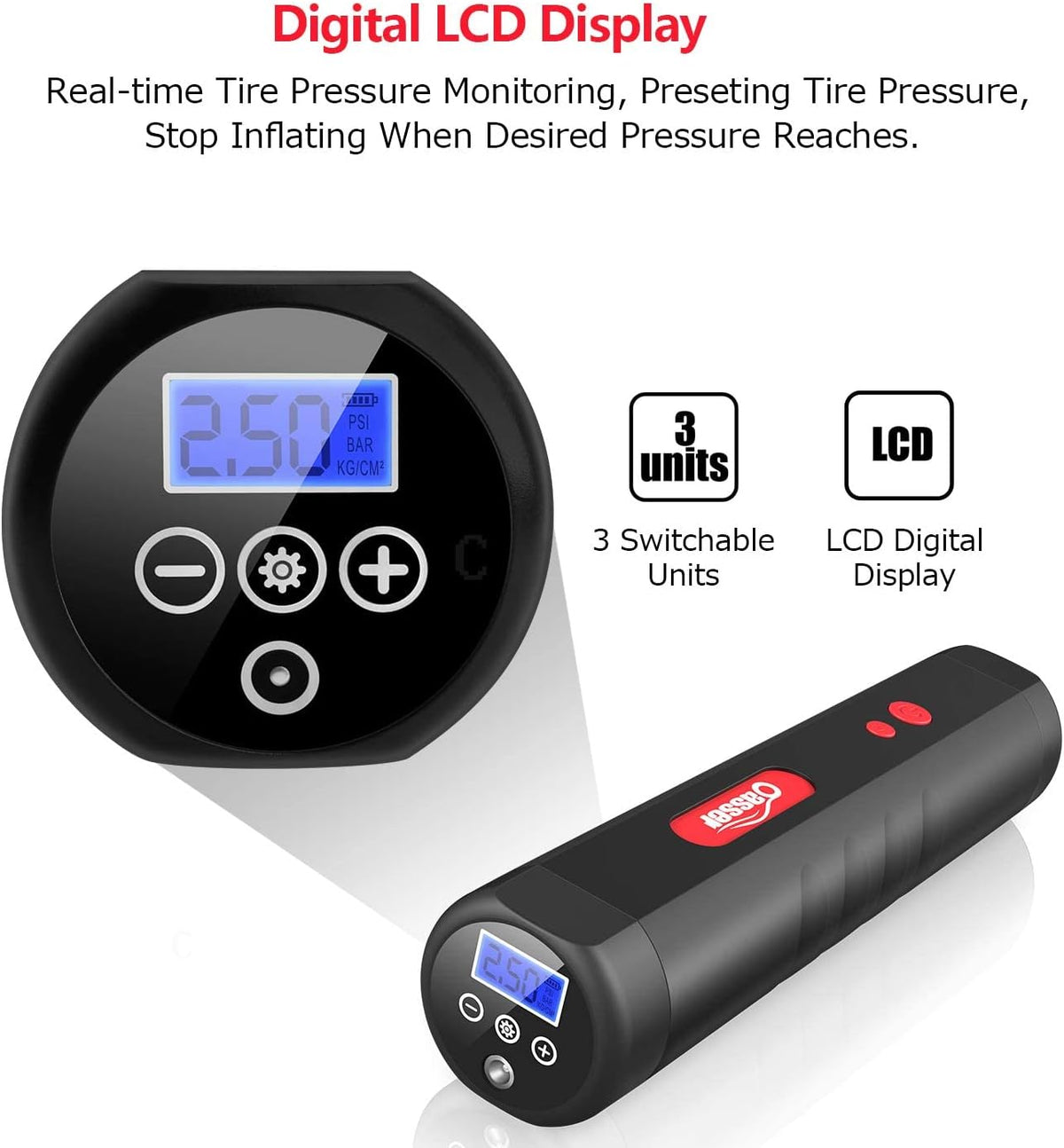 Portable Mini Air Inflator Tire Pump with Digital LCD F277605