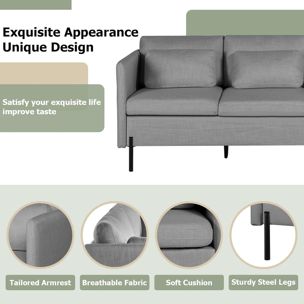 Grey 3 Pcs Upholstered Sofa Set with Pillows B581626