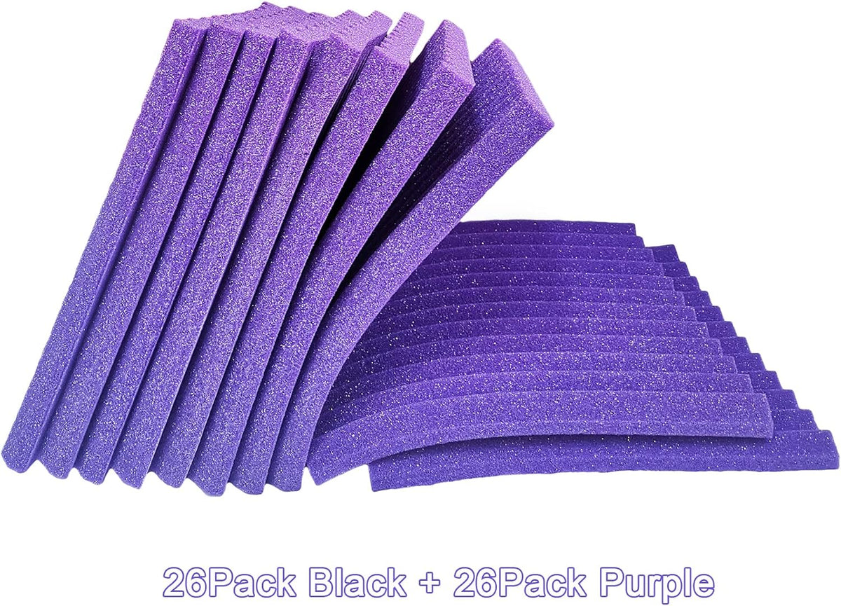 52 Pack Acoustic Foam Panels, 1" x 12" x 12" Black/Blue Wedge Studio Foam T588