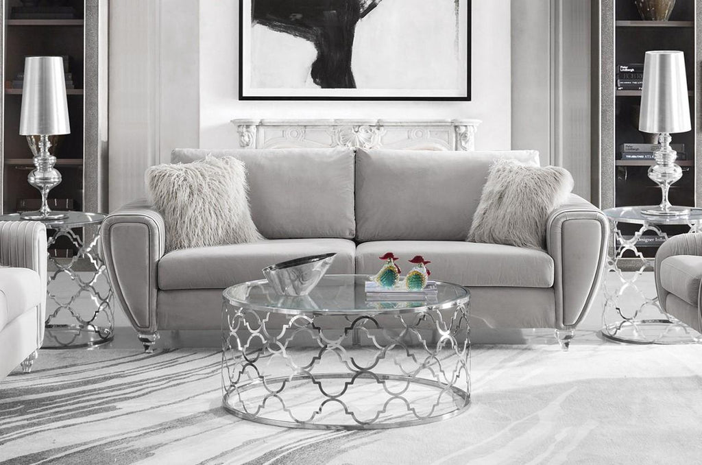 Light Gray Fabric Sofa & Loveseat Set 2 Pcs I17877