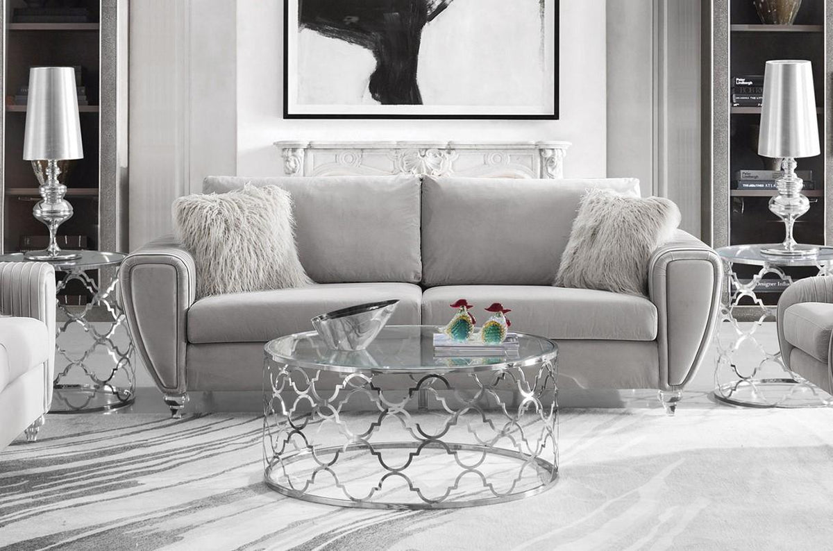 Light Gray Fabric Sofa & Loveseat Set 2 Pcs I17877
