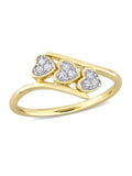 Diamond Triple Heart Bypass Promise Ring in Yellow Plated Silver Q49166