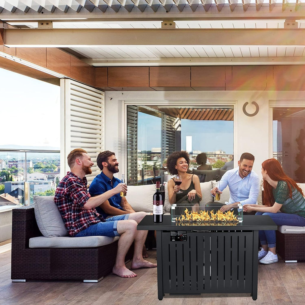43 Inch 60,000 BTU Propane Gas Fire Pit Table with Glass Wind Guard A21468