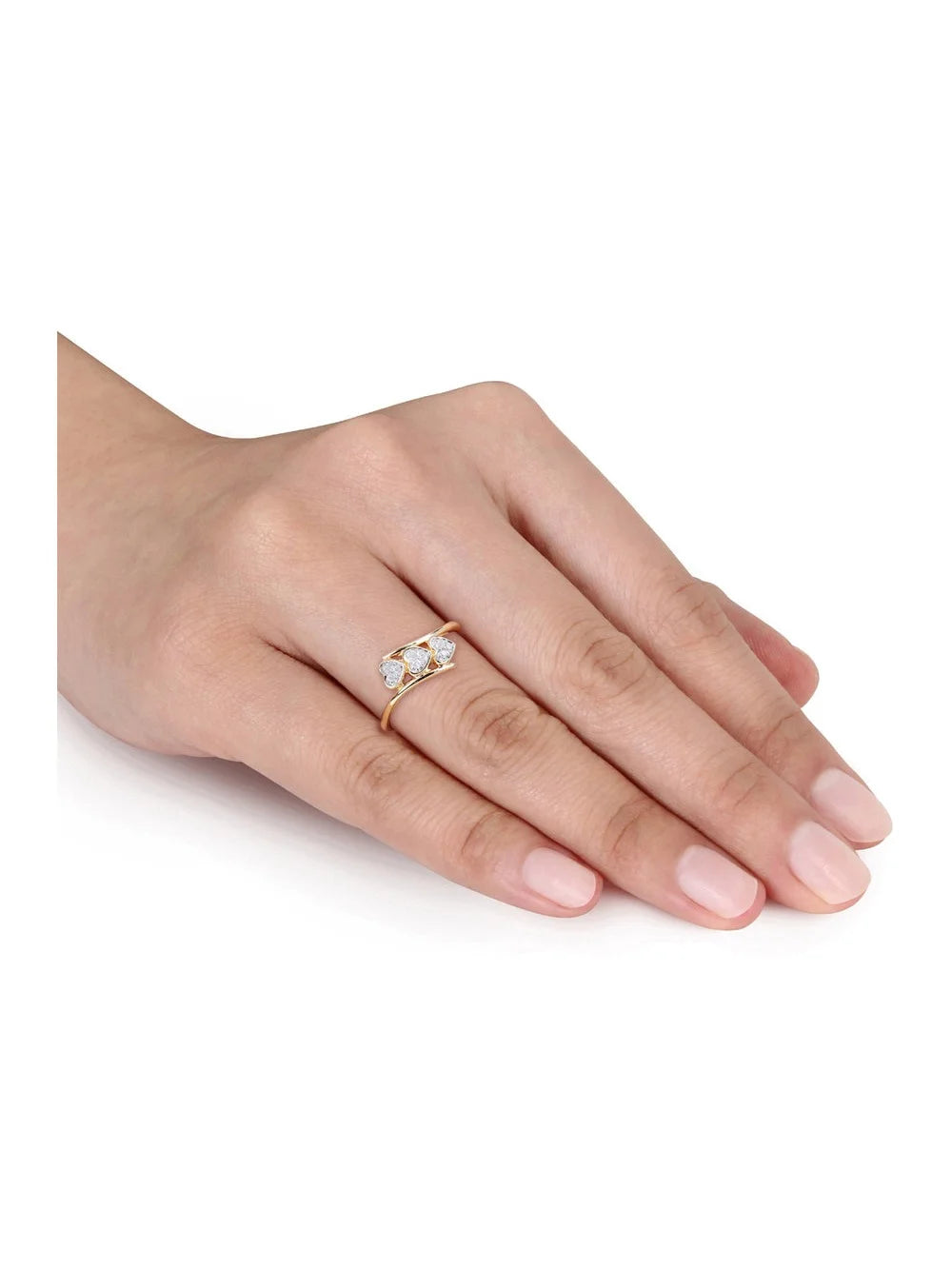 Diamond Triple Heart Bypass Promise Ring in Yellow Plated Silver Q49166