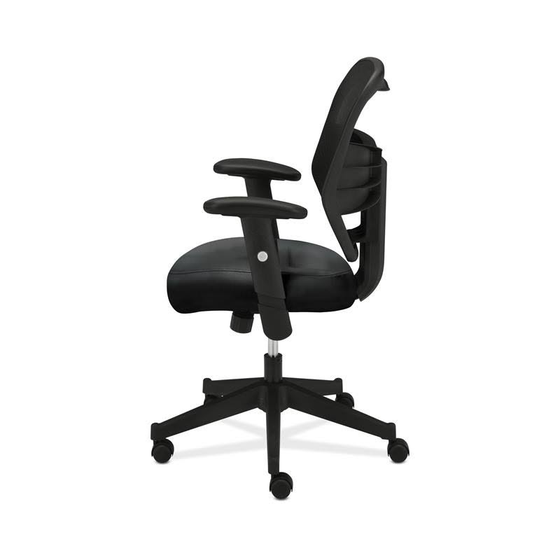 Leather High-Back Mesh Work Chair with Adjustable Arms in Black G7920