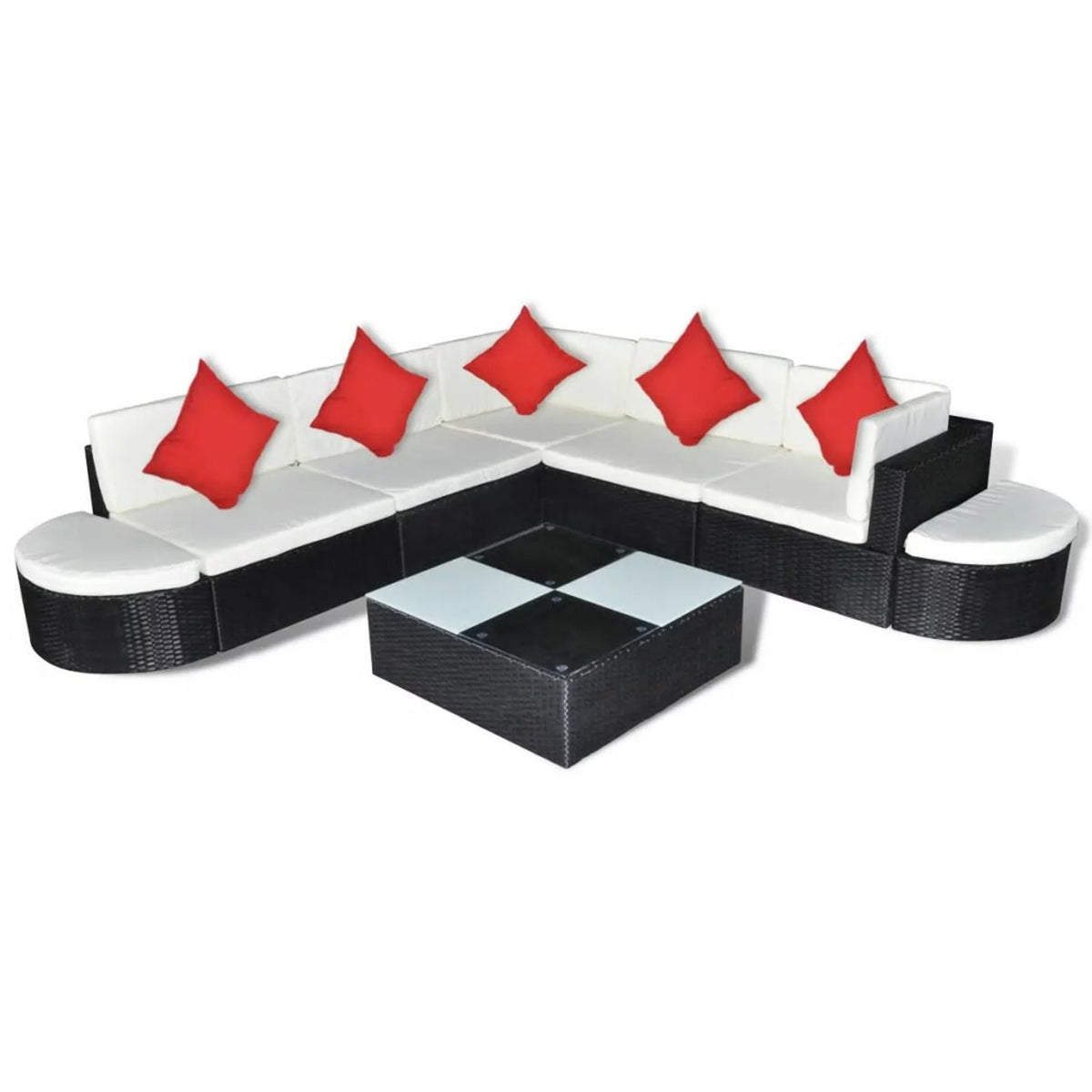 8 Piece Black Poly Rattan Patio Sofa Set with Cushions M7311