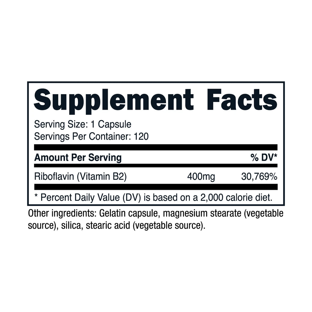 Vitamin B2 (Riboflavin) 400mg, 120 Capsules L3016