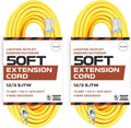 2 Pack of 50 Ft Yellow Heavy Duty 3 Prong Extension Cords F5198