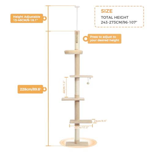 Grey 5-Tier Adjustable Cat Tree with Scratching Post Y785