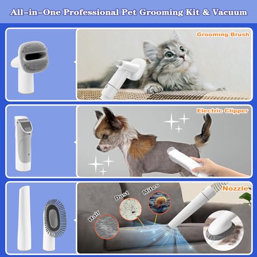 Pet Grooming Kit with 4 Hair Clipper Combs, 2.5L Vacuum Cleaner, and 7 Pet Grooming Tools O510974