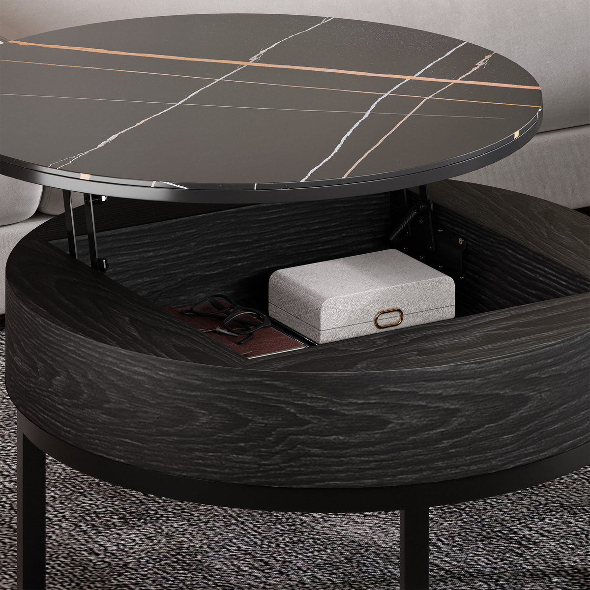 Round Lift-Top Nesting Coffee Table Set with 2 Drawers T890215