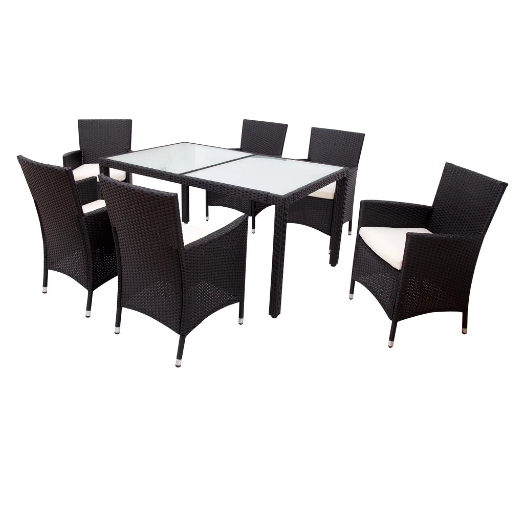 Outdoor PE Rattan Wicker Dining Set of 7 with 6 Chairs Q85952