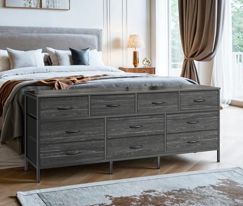 63 Inch 10 Fabric Drawers Rustic Brown Dresser C624