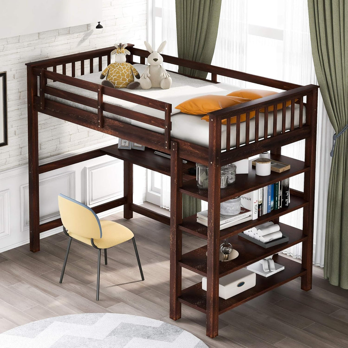 Twin Low Bunk Bed with Slide and Ladder, Black J1710