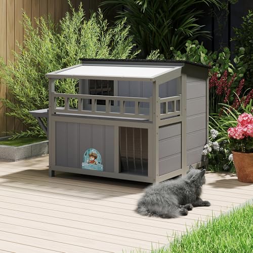 Gray 2-Tier Wood Cat House K5085