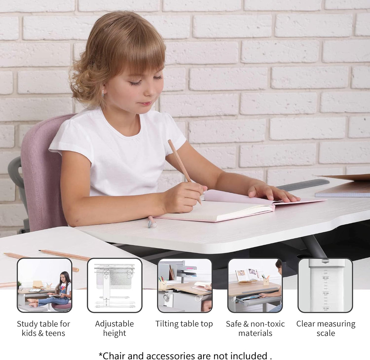 L-Shaped Study Desk with Adjustable Height and Tilt R3492