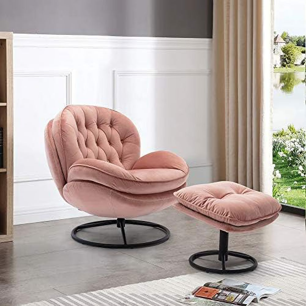 Velvet Swivel Accent Chair with Ottoman Set Z52526