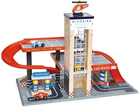 Blue Bird Wooden Garage and Service Station with Ramps Petrol Pumps Car Wash Center G92251