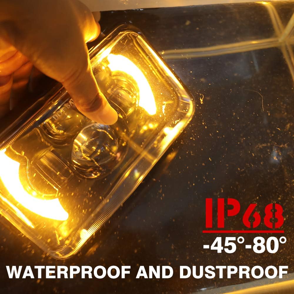 4x6 Inch LED Headlights Sealed Beam 80W Amber Halo Rectangular Replacement K44469