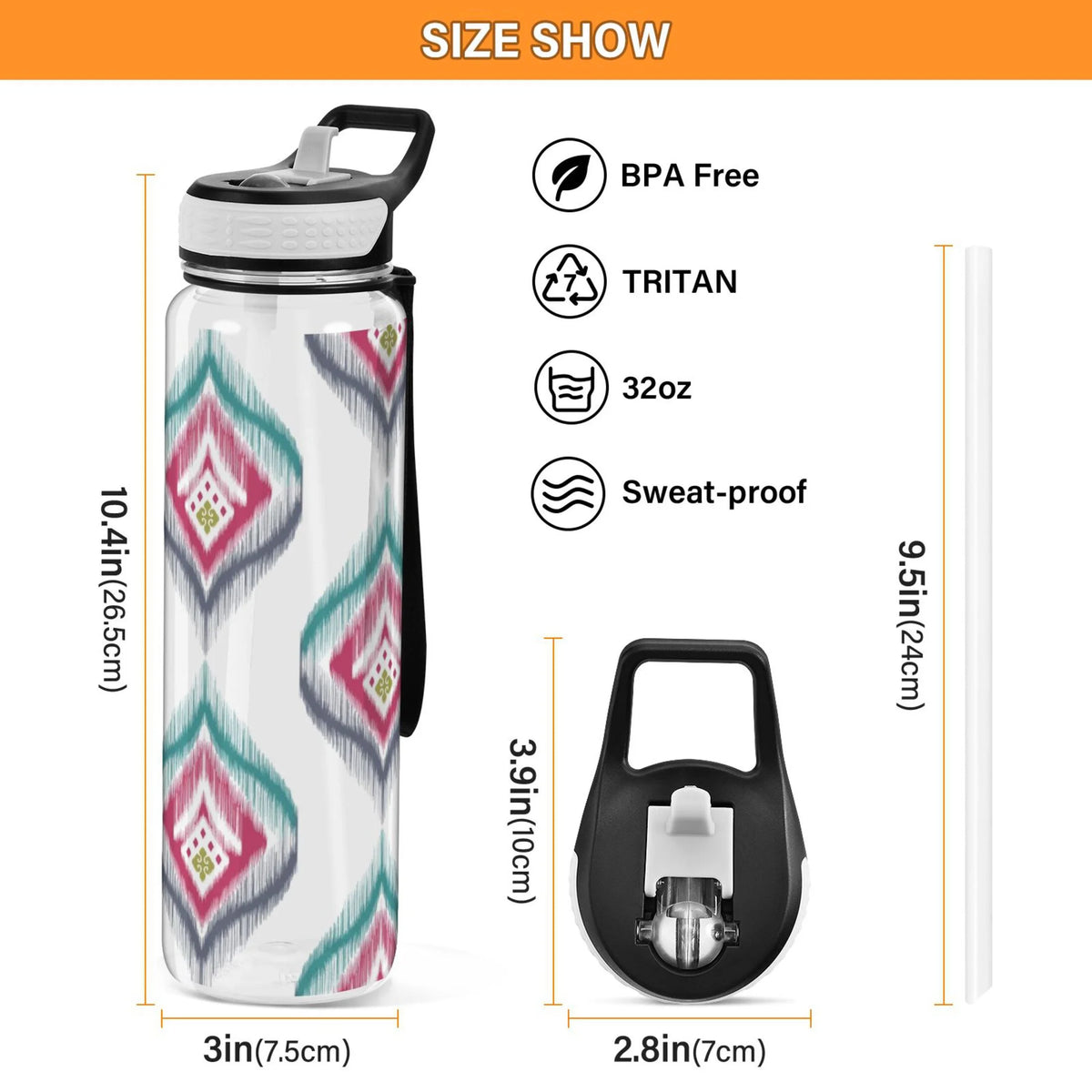 Clear 32oz Tritan Sports Water Bottle with Straw Q913009