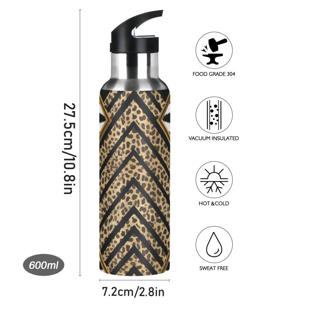 Black & White Stripe Stainless Steel Water Bottle with Straw Lid 20 OZ J169934