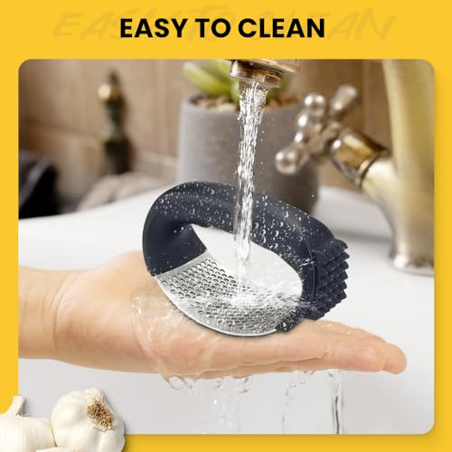 Stainless Steel Garlic Press Rocker with Peeler and Cleaning Brush A6230