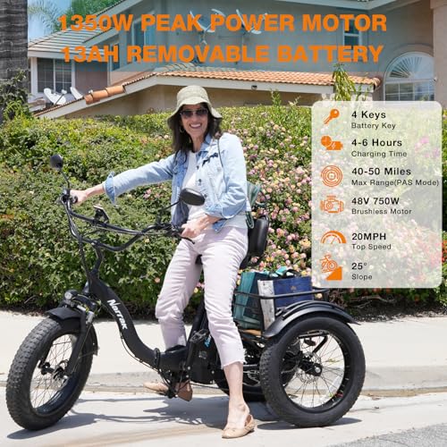 750W 48V13Ah 20"x4.0" Aluminum Folding Fat Tire 3 Wheel Electric Trike F337281