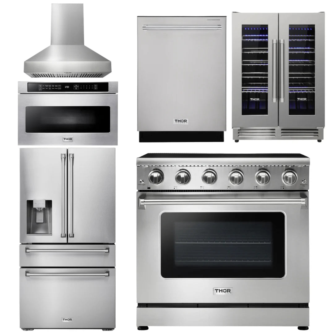 36 Electric Range, Range Hood, Microwave, Refrigerator, Dishwasher, Wine Cooler T831