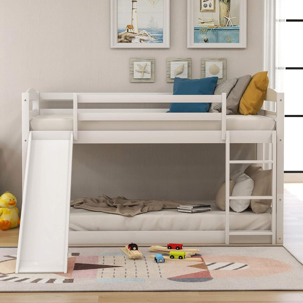 Twin Low Bunk Bed with Slide and Ladder, Black J1710