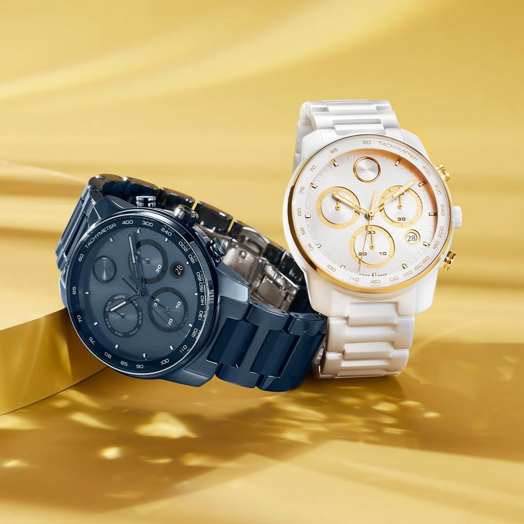 Swiss Quartz Chronograph Ceramic Link Bracelet Sport Watch 44mm R157976