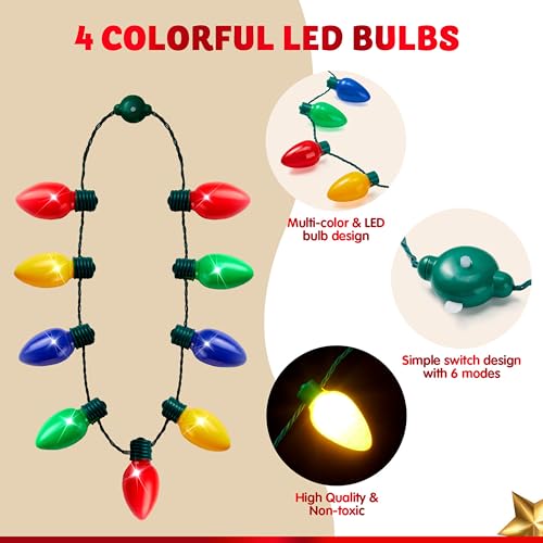 LED Light Up Christmas Necklace 9 Bulbs 6 Modes D3551