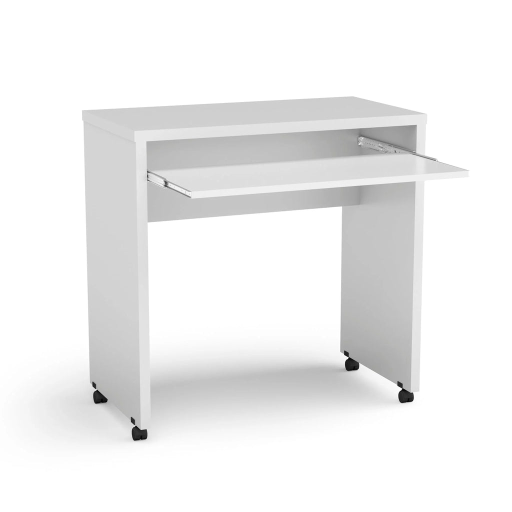White Mobile Computer Desk with Keyboard Tray and Wheels C22953