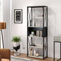 Industrial 5 Tier Open Shelf Bookcase, Wash White and Black O2434