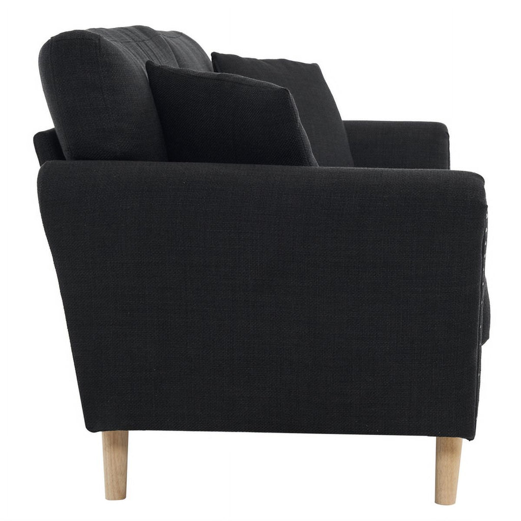 Black Upholstered 2-Seat Loveseat Sofa with 2 Pillows A725785