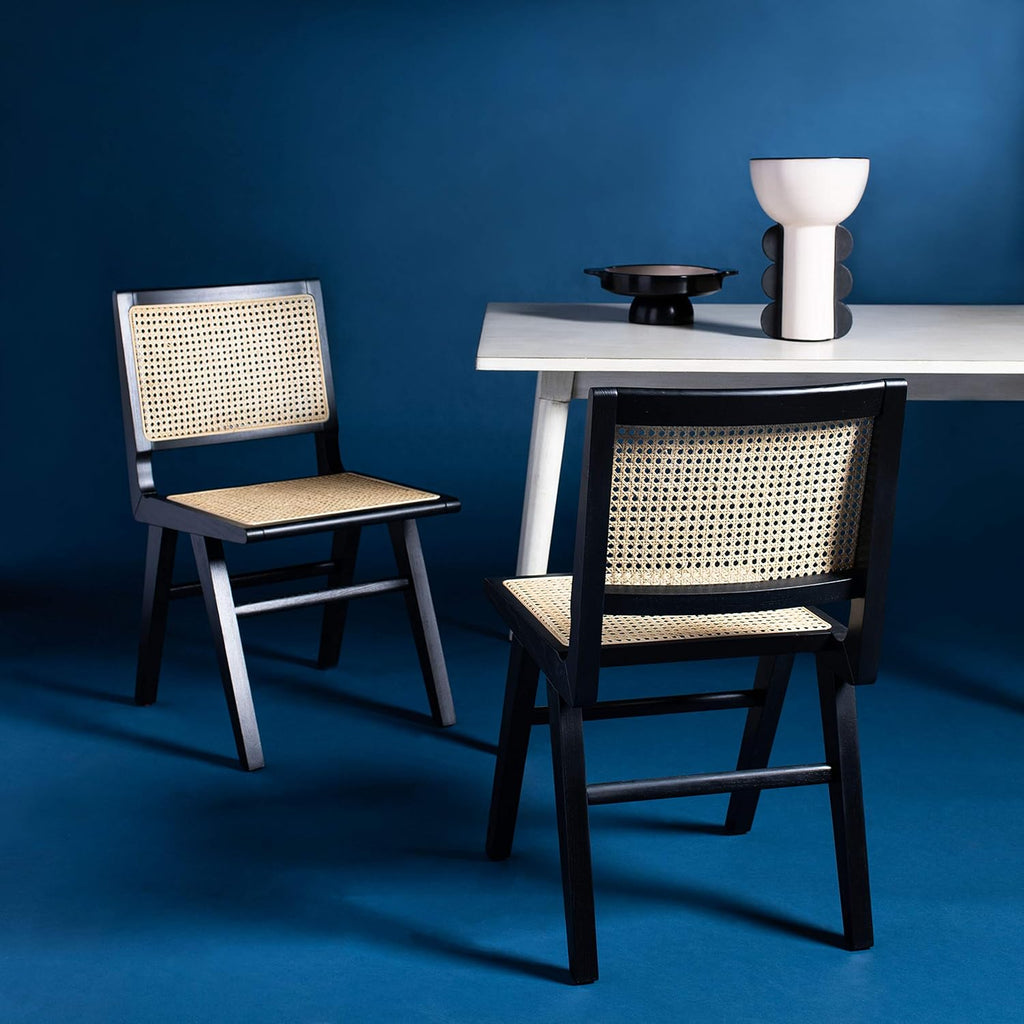 Black and Natural French Cane Dining Chair, Set of 2 T445