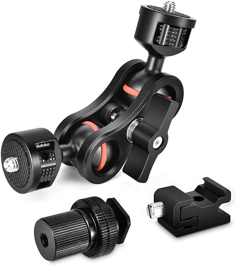 Double Ballhead Arm 360 Degree Rotation Magic Articulating Arm 1/4 Heavy Duty Friction Arms Mount Bracket with Flash Light Hot Shoe + Camera Fixing Screw Adapter for Camera DSLR Monitor Video A47387