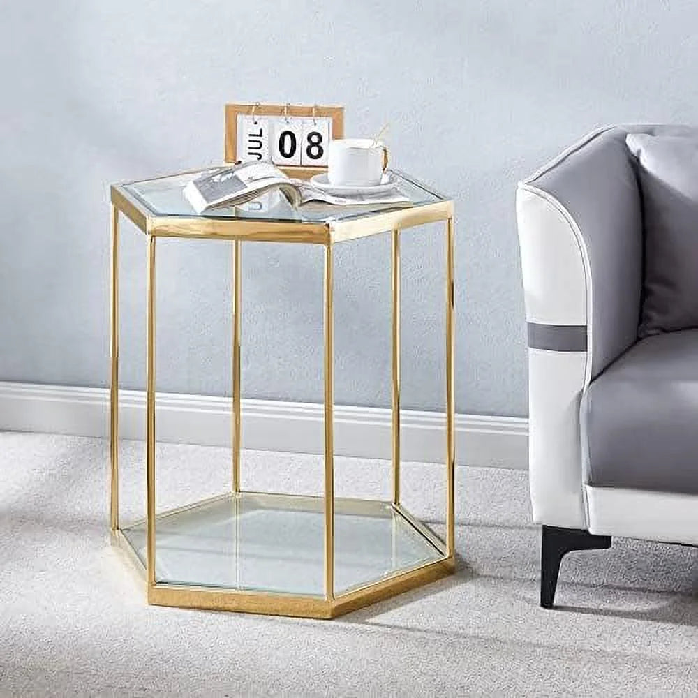Round Clear Glass End Table with Chrome Legs R3434