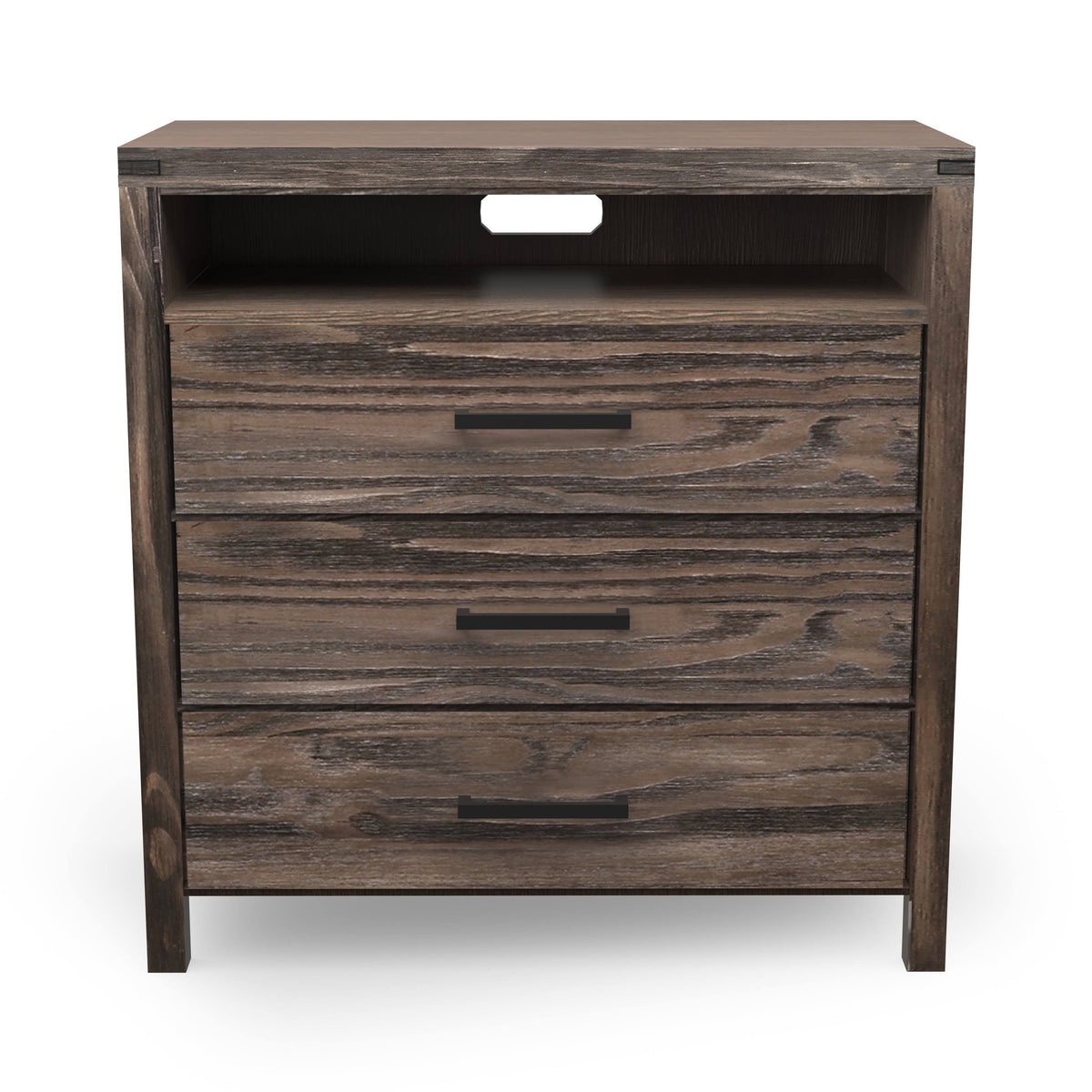 Dark Grey Wire-Brushed 3-Drawer Media Chest L58098