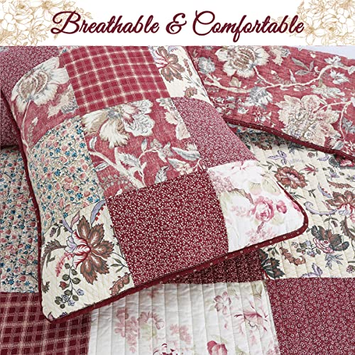 Burgundy Wine Red Floral Paisley Patchwork 100% Cotton Reversible Quilt Bedding Set, Queen - 3 Piece P94863