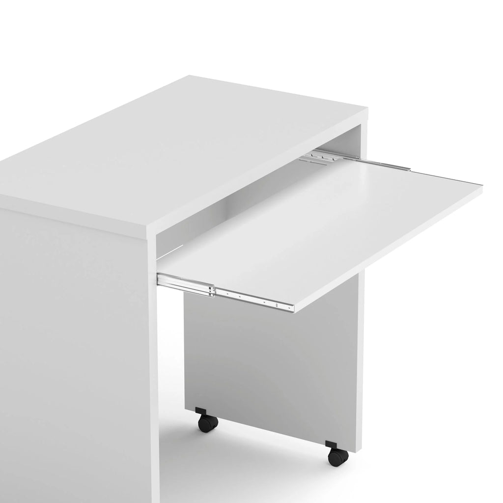 White Mobile Computer Desk with Keyboard Tray and Wheels C22953