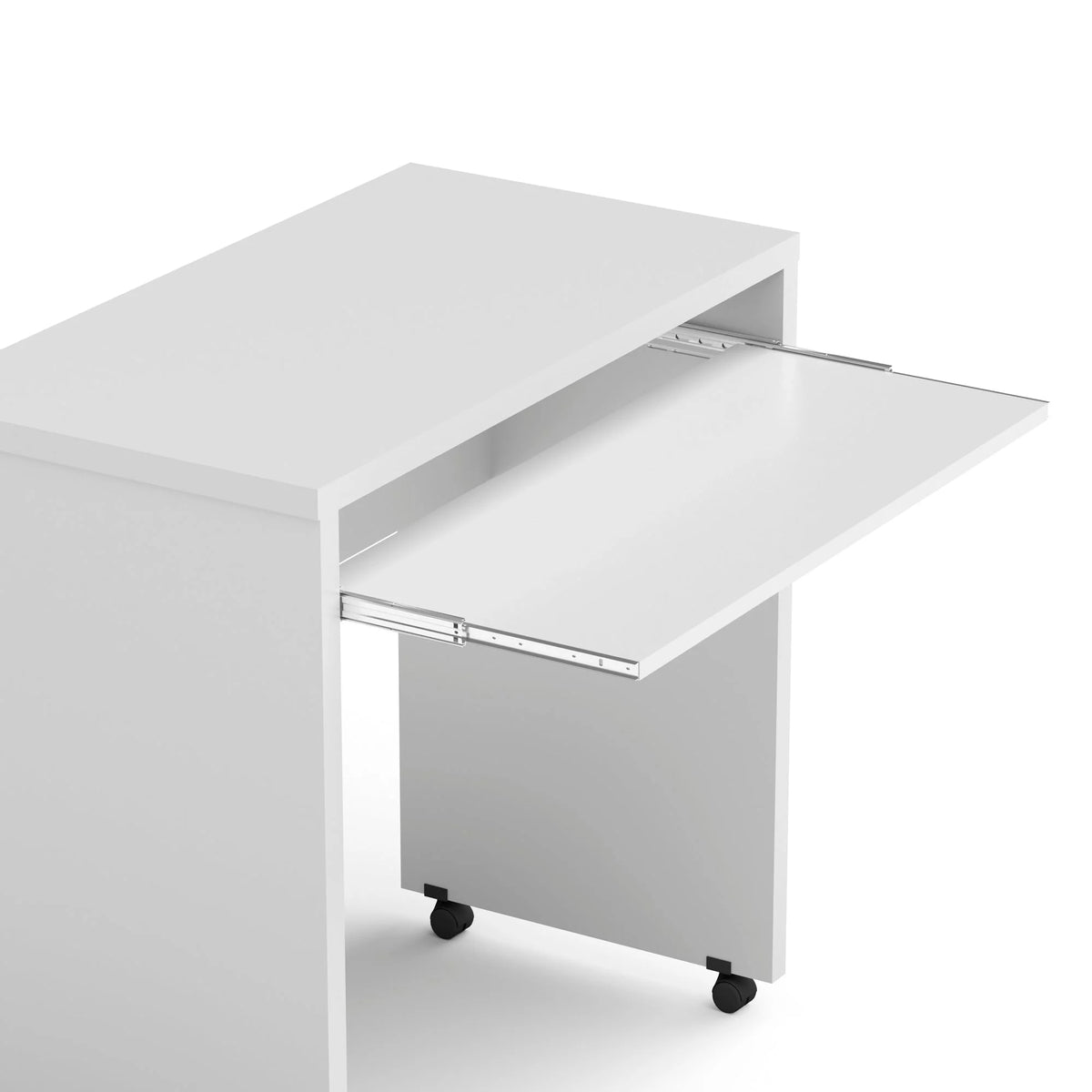 White Mobile Computer Desk with Keyboard Tray and Wheels C22953