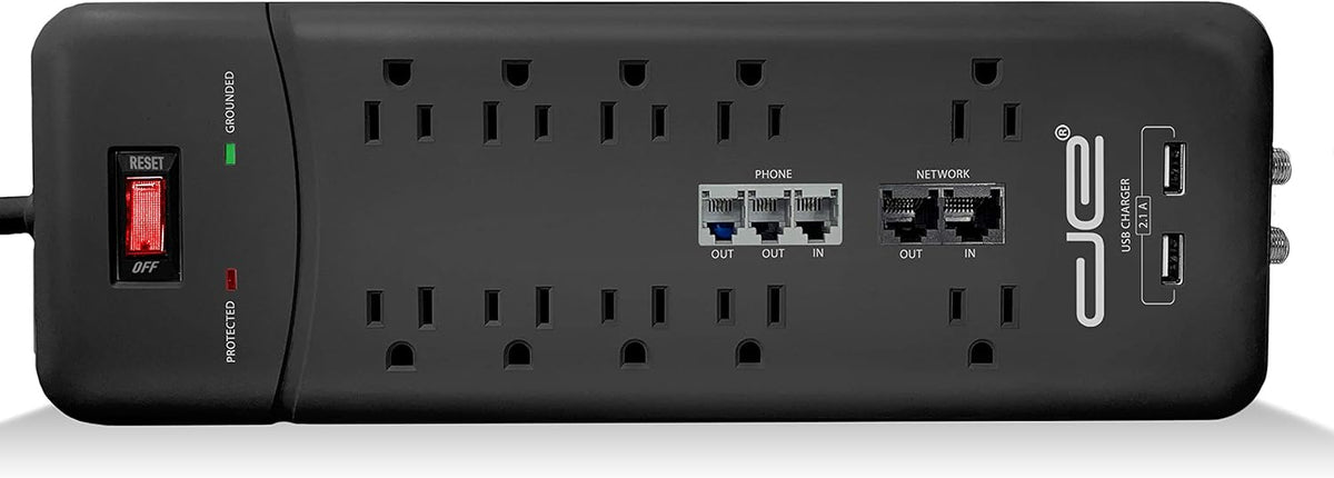 10-Outlet 3500 Joules Surge Protector Power Strip, 25 Foot Cord, Black Pack of 2 U67662