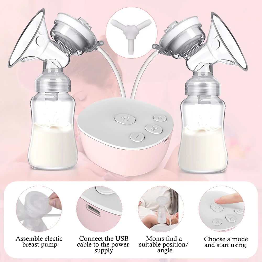 Double Electric Breast Pump, Portable Anti-Backflow 3 Modes 9 Levels, Pink D5024