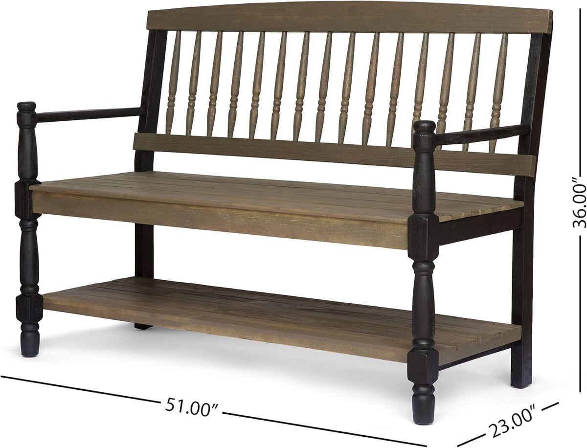 Gray and Black Acacia Wood Bench with Shelf M4297