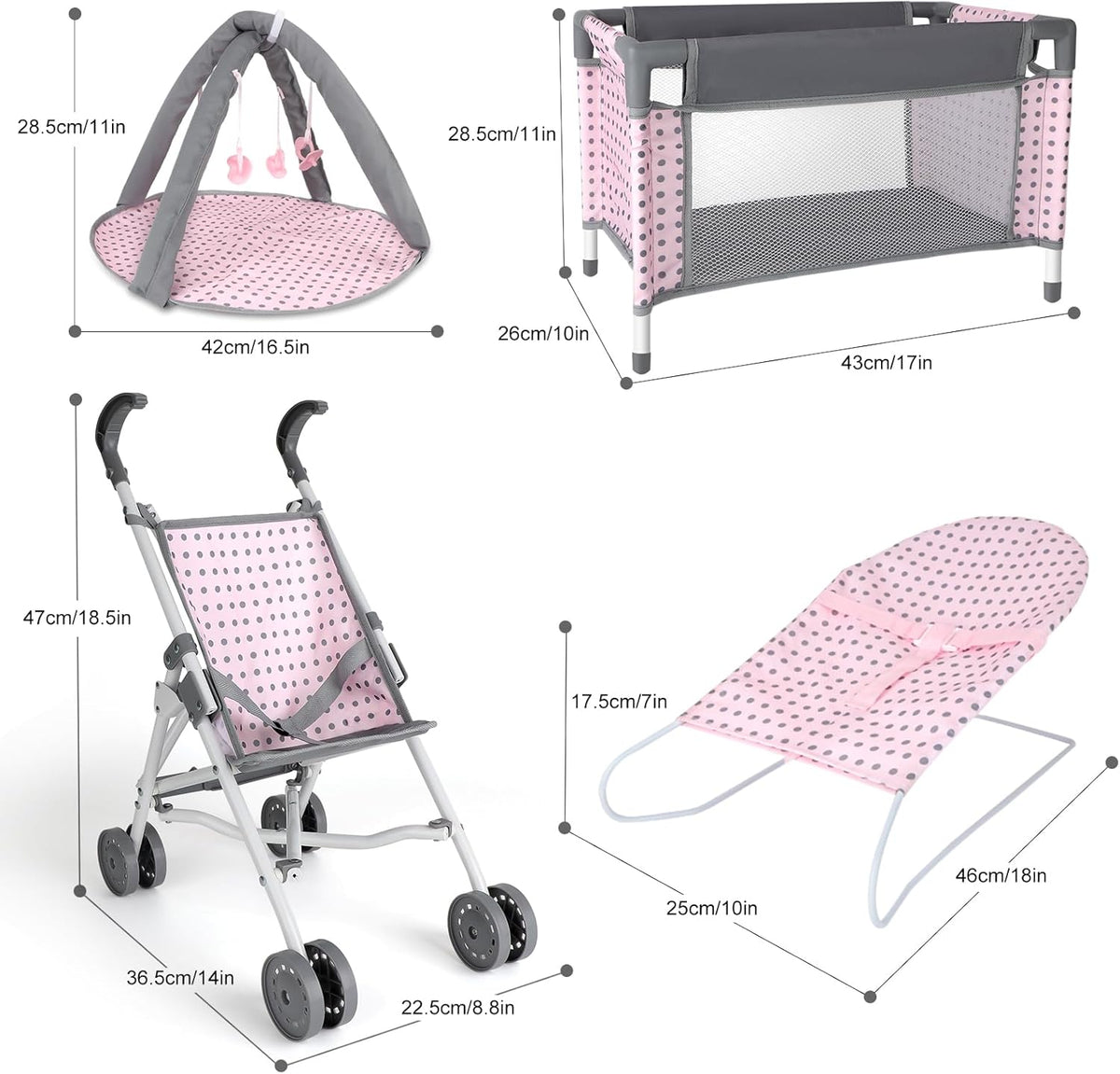 Baby Doll Stroller Crib Bed Nursery Role Play Set with Accessories and Play Mat F60057