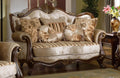 French Beige Chenille Carved Wood Loveseat T705